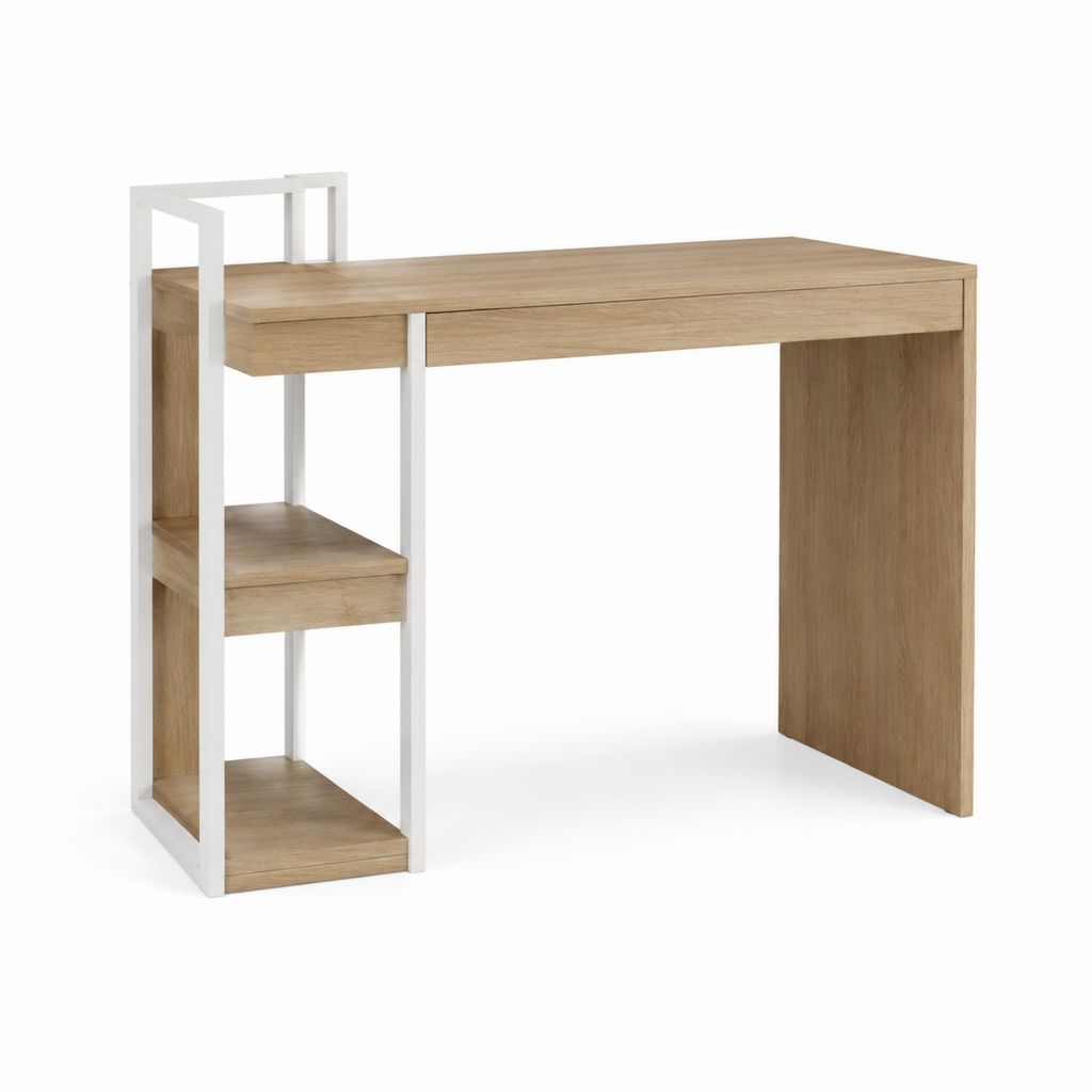 Bureau droit avec étagères chêne clair et blanc en panneaux de particules 120 x 60 x 75 cm
