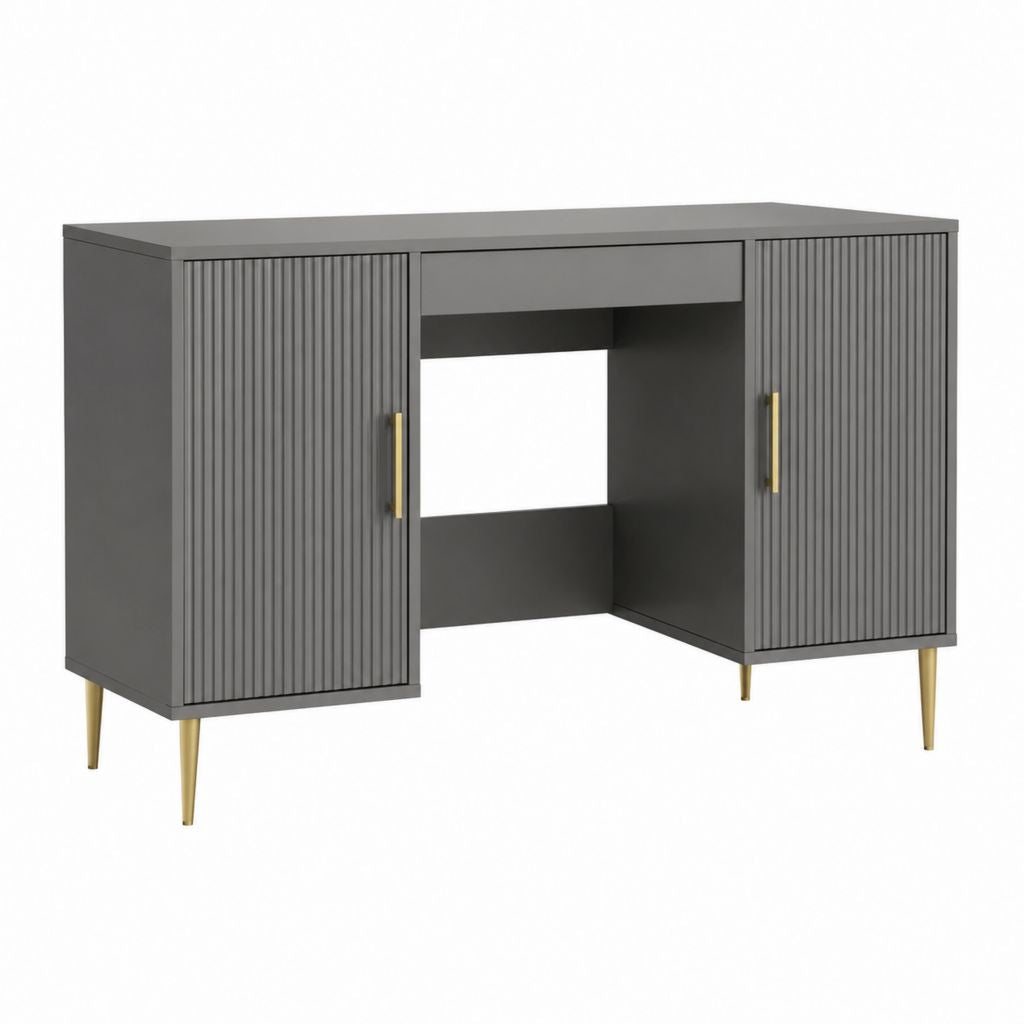 Bureau droit gris anthracite en panneaux MDF rectangulaire avec 2 portes et tiroir 140 x 60 x 76 cm