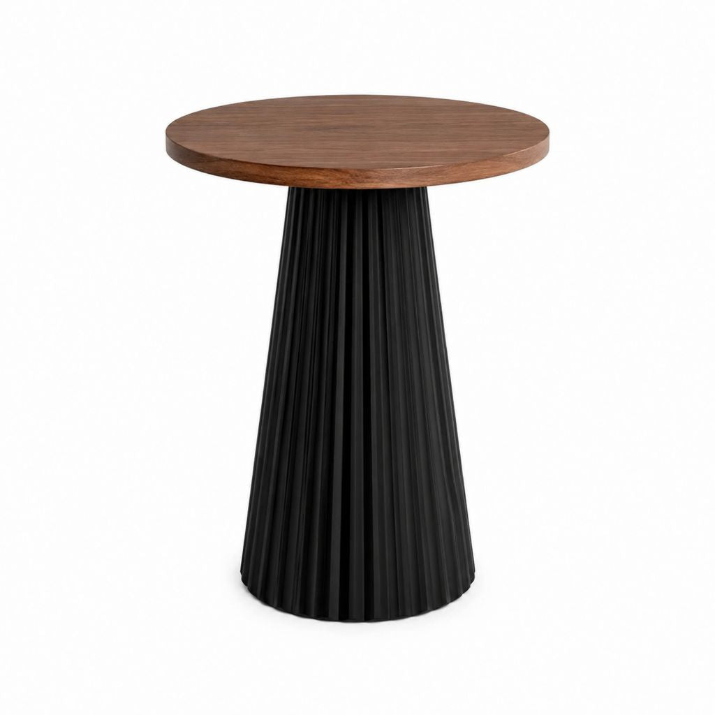 Table d'appoint ronde marron et noire en panneau MDF plaqué noyer et polypropylène Ø 50 cm x H 55 cm
