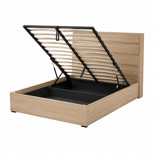 Lit coffre 160 x 200 cm chêne clair en panneaux de particules avec sommier relevable