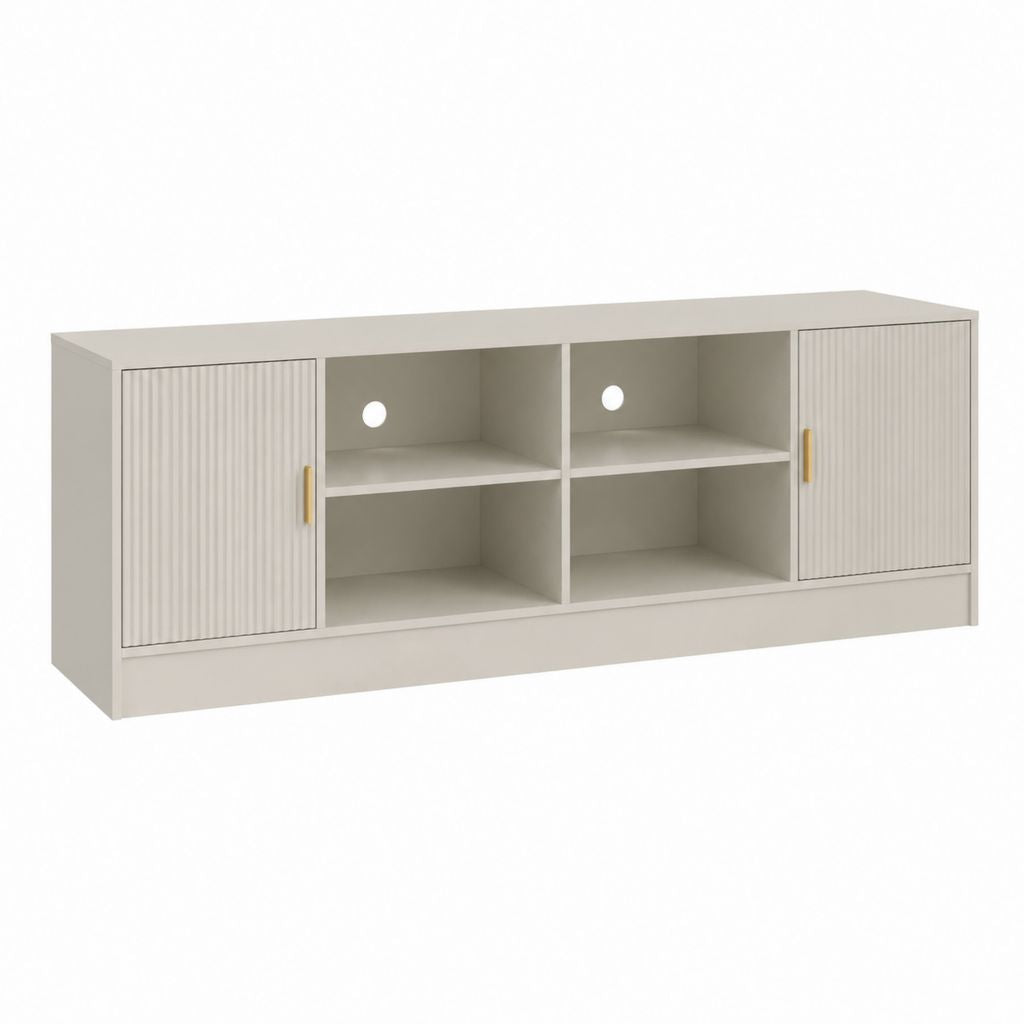 Meuble TV blanc en panneaux de particules 160 x 40 x 60 cm avec 2 portes et 4 niches