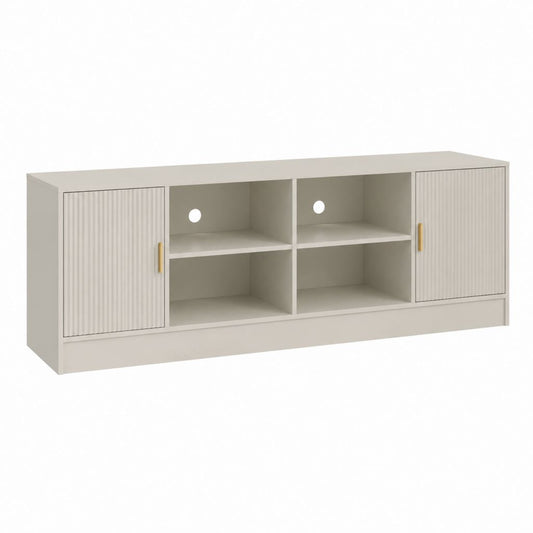 Meuble TV blanc en panneaux de particules 160 x 40 x 60 cm avec 2 portes et 4 niches