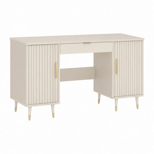 Bureau rectangulaire avec rangements blanc cassé en panneaux MDF 120 x 50 x 75 cm