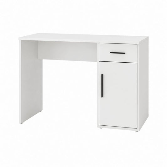 Bureau informatique blanc en panneaux de particules mélaminés 100 x 50 x 75 cm avec tiroir et placard