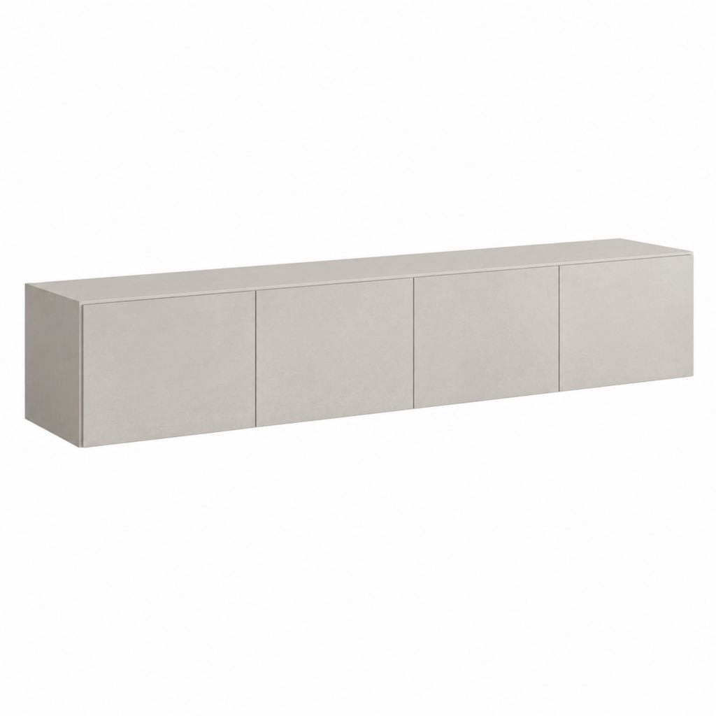 Meuble TV suspendu gris béton en MDF rectangulaire 200 x 40 x 40 cm à 4 portes