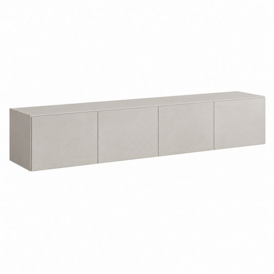 Meuble TV suspendu gris béton en MDF rectangulaire 200 x 40 x 40 cm à 4 portes