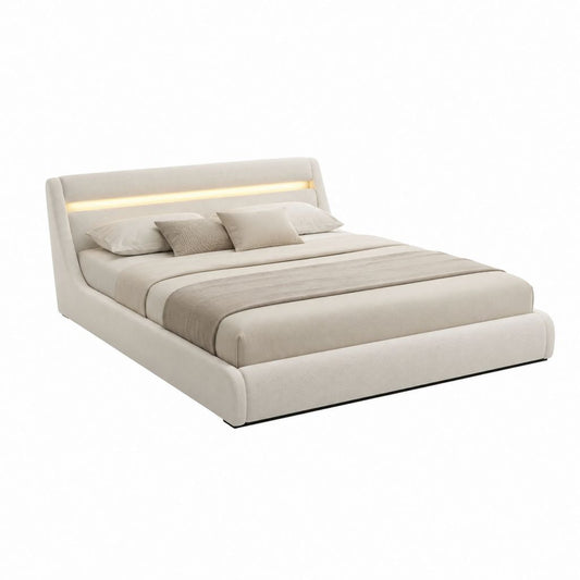 Lit coffre 160 x 200 cm avec LED beige en polyester et bois d'ingénierie
