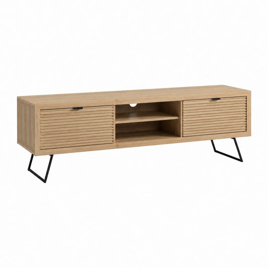 Meuble TV 160 x 40 x 50 cm chêne clair en MDF plaqué chêne avec portes coulissantes