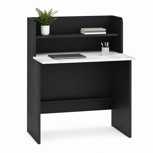 Bureau informatique avec étagère noir et blanc effet marbre en panneaux de particules 100 x 50 x 140 cm