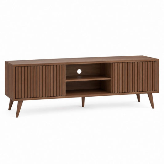 Meuble TV rectangulaire noyer en MDF 160 x 40 x 55 cm avec portes coulissantes et rangement câble