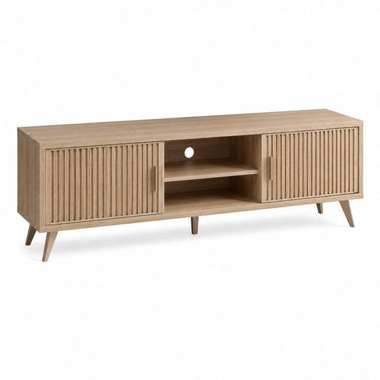Meuble TV 2 portes coulissantes chêne clair en MDF rectangulaire 180 x 40 x 60 cm